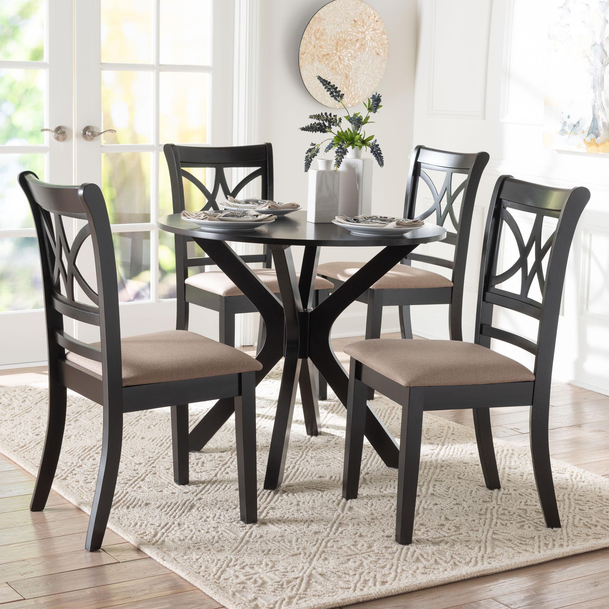 Julia 5-Piece Dining Set - Compact Mid-Century Modern Round Table and Chair Set for Dining Room, Kitchen, Apartment, Sand