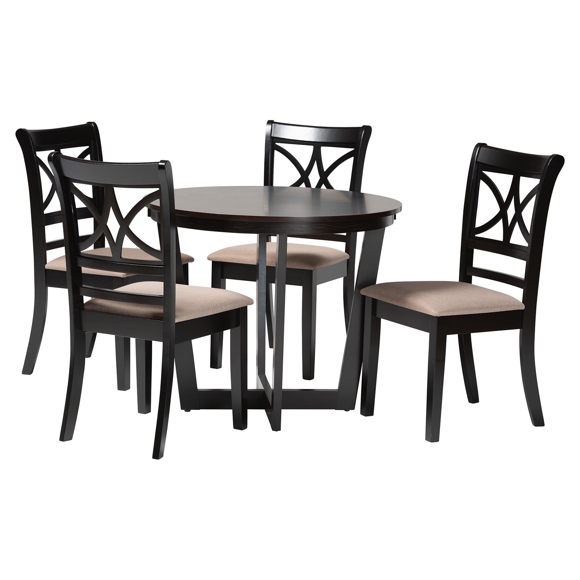 Penny 5-Piece Dining Set - Compact Mid-Century Modern Round Table and Chair Set for Dining Room, Kitchen, Apartment, Sand