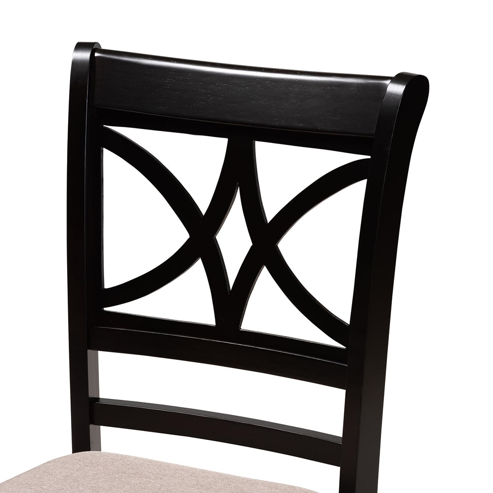Noemi Modern Beige Fabric and Dark Brown Finished Wood 5-Piece Dining Set