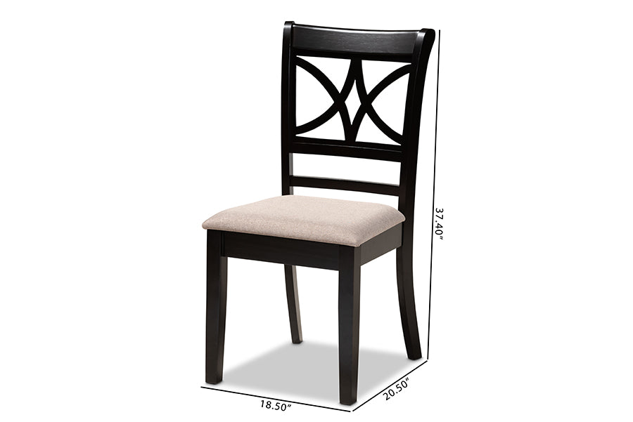 Clarke Modern and Contemporary Sand Fabric Upholstered and Espresso Brown Finished Wood 4-Piece Dining Chair Set