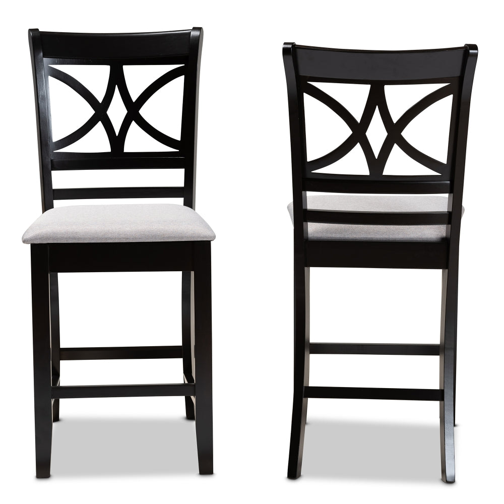 Chandler Modern and Contemporary Grey Fabric Upholstered and Espresso Brown Finished Wood 2-Piece Counter Height Pub Chair Set