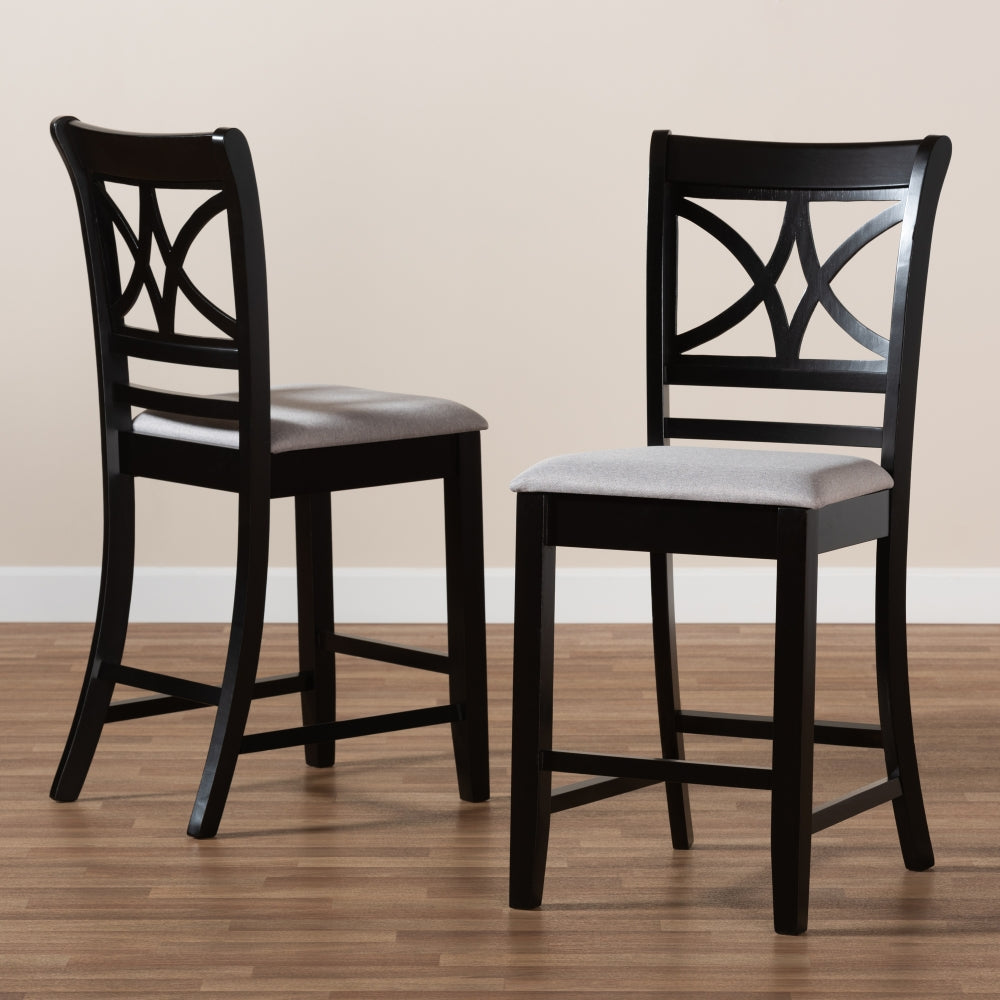 Chandler Modern and Contemporary Grey Fabric Upholstered and Espresso Brown Finished Wood 2-Piece Counter Height Pub Chair Set