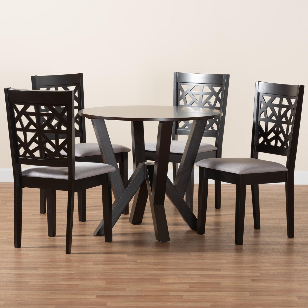 Felice Modern Grey Fabric and Dark Brown Finished Wood 5-Piece Dining Set