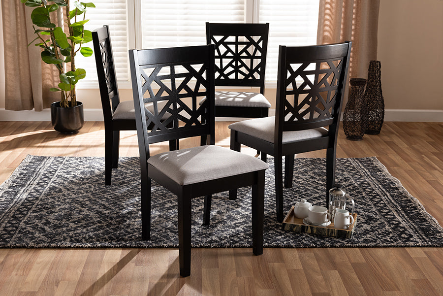 Jackson Modern and Contemporary Grey Fabric Upholstered and Espresso Brown Finished Wood 4-Piece Dining Chair Set