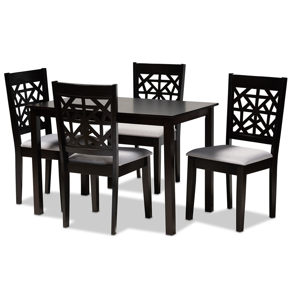 Jackson Modern and Contemporary Grey Fabric Upholstered and Espresso Brown Finished Wood 5-Piece Dining Set