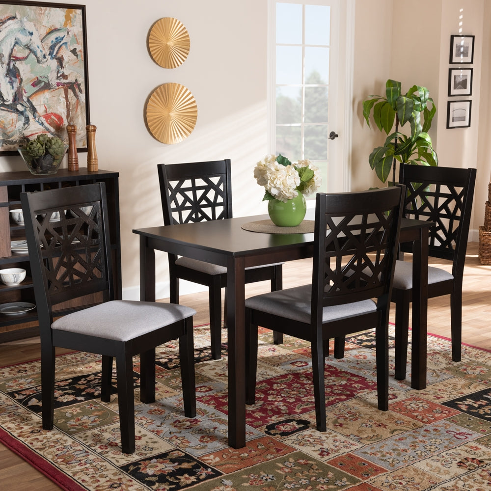 Jackson Modern and Contemporary Grey Fabric Upholstered and Espresso Brown Finished Wood 5-Piece Dining Set