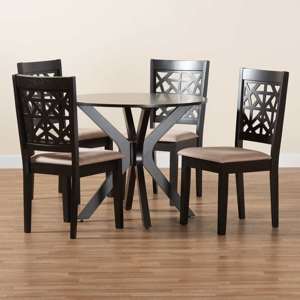 Karel Modern Beige Fabric and Espresso Brown Finished Wood 5-Piece Dining Set