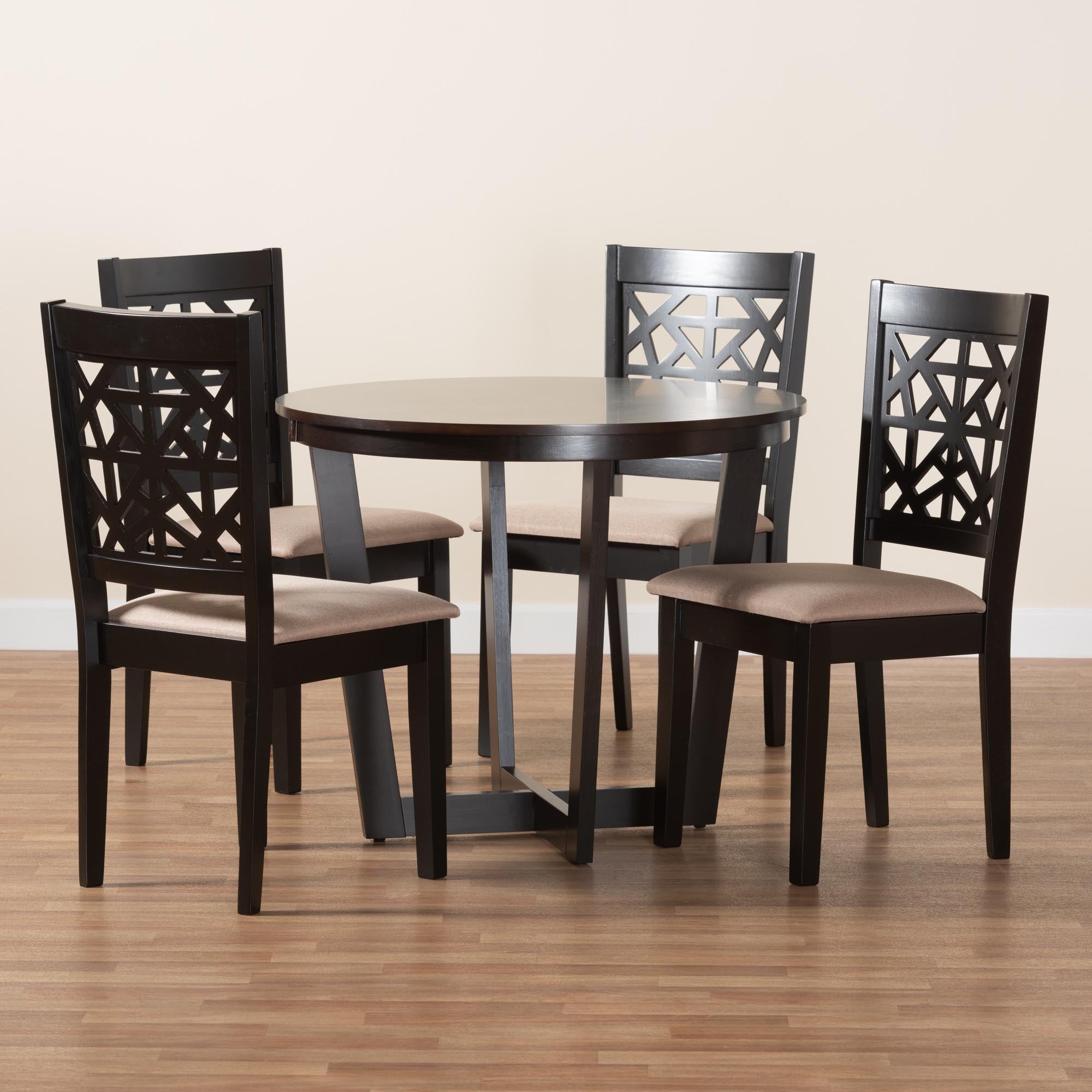 Jamie Moden Beige Fabric and Dark Brown Finished Wood 5-Piece Dining Set