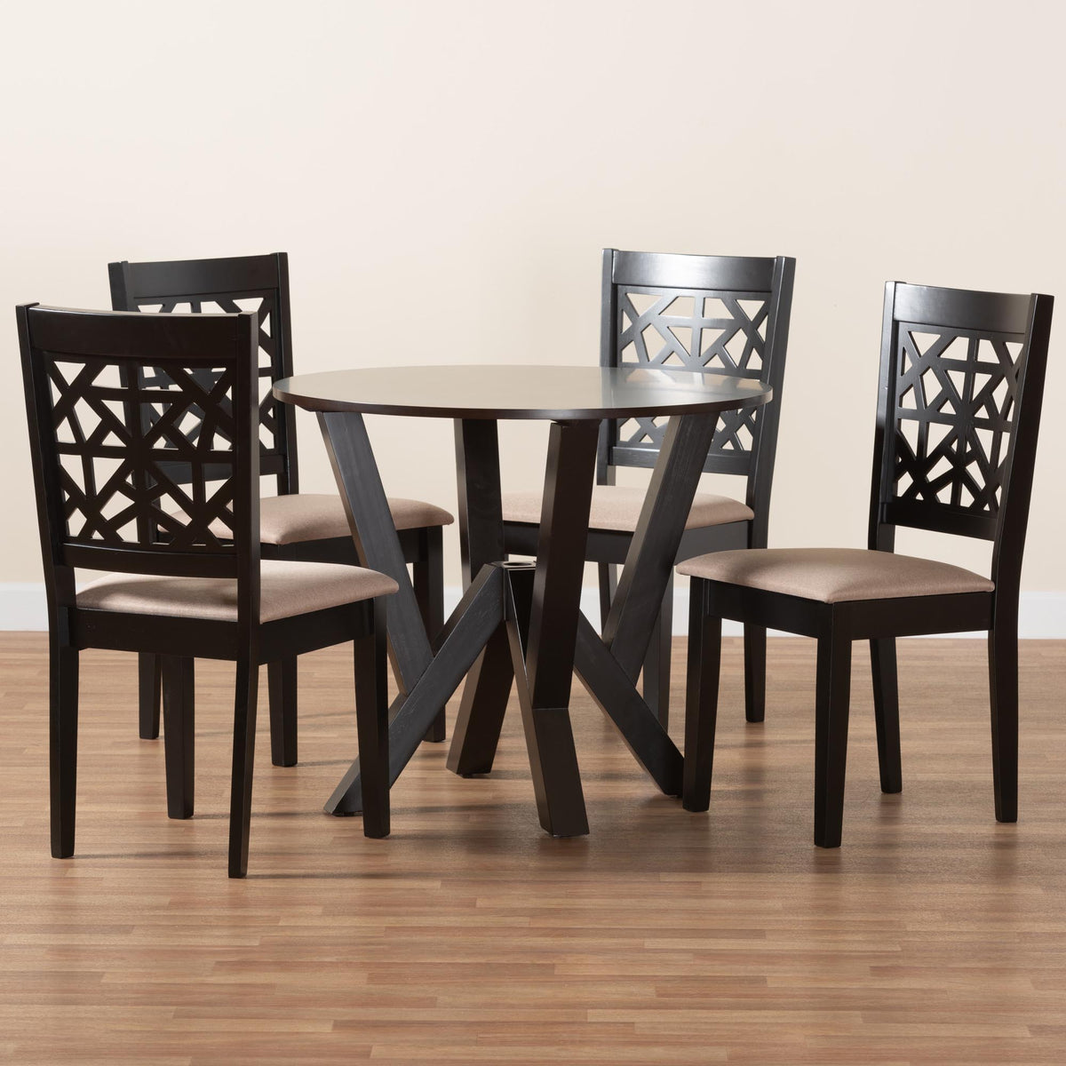 Felice Modern Beige Fabric and Dark Brown Finished Wood 5-Piece Dining Set