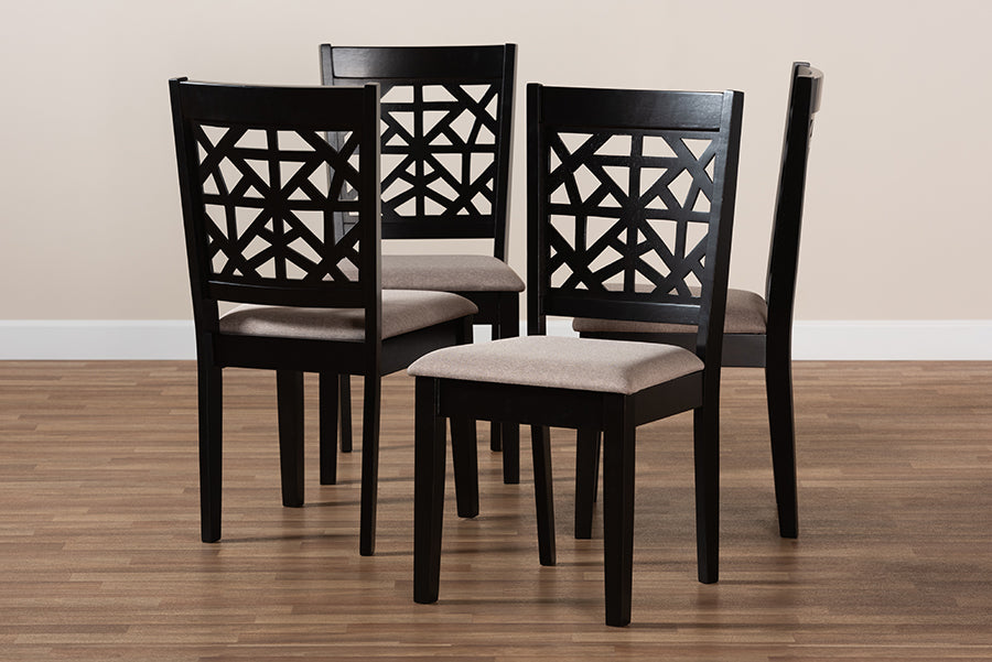 Jackson Modern and Contemporary Sand Fabric Upholstered and Espresso Brown Finished Wood 4-Piece Dining Chair Set