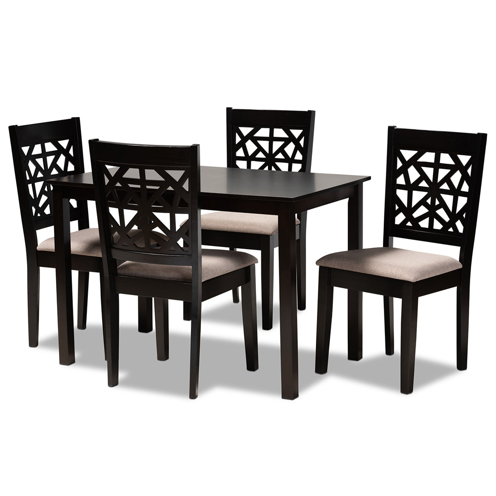 Jackson Modern and Contemporary Sand Fabric Upholstered and Espresso Brown Finished Wood 5-Piece Dining Set