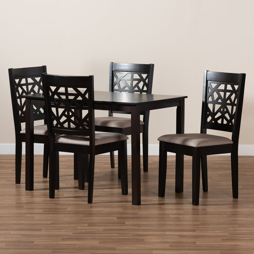 Jackson Modern and Contemporary Sand Fabric Upholstered and Espresso Brown Finished Wood 5-Piece Dining Set