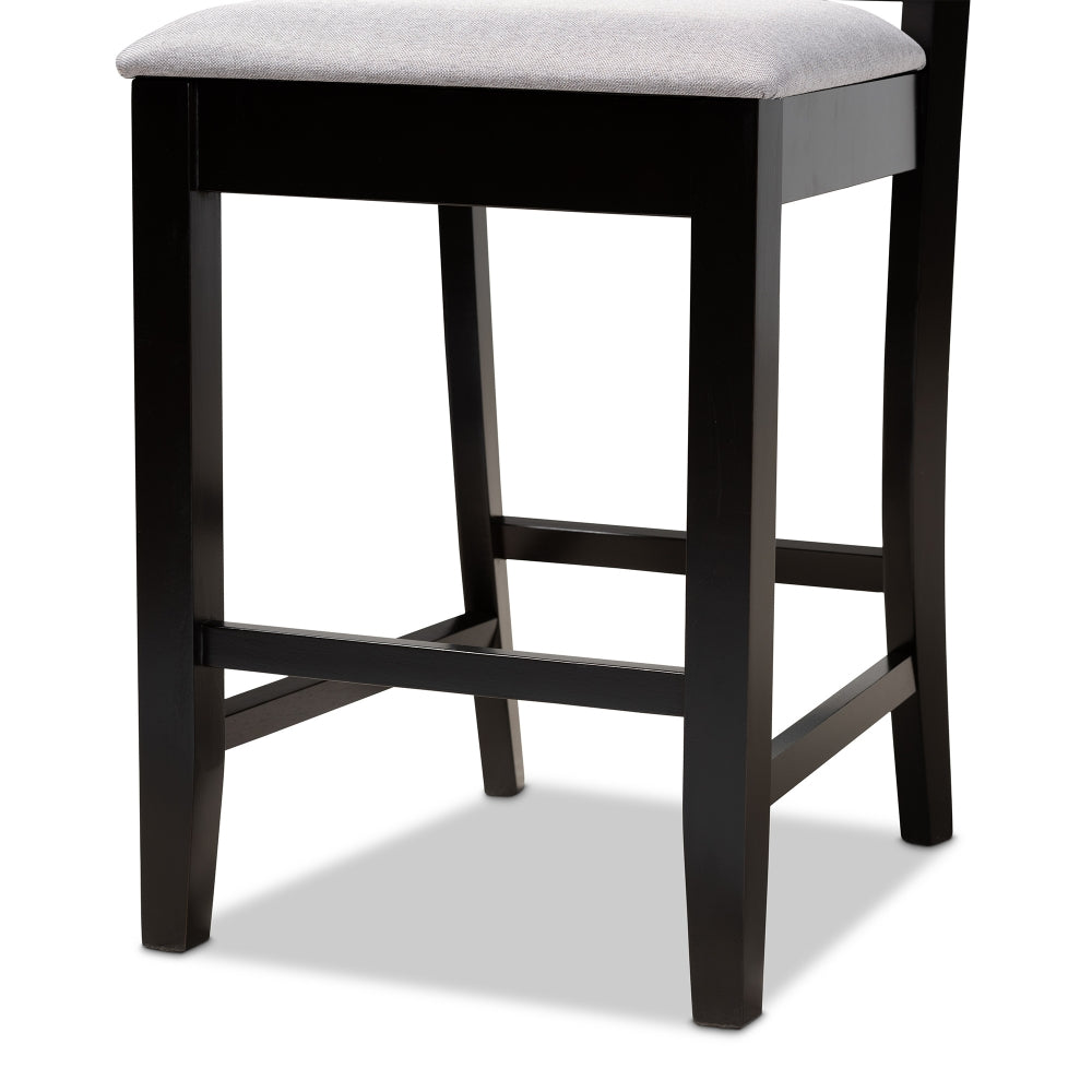 Devon Modern and Contemporary Grey Fabric Upholstered and Espresso Brown Finished Wood 2-Piece Counter Height Pub Chair Set