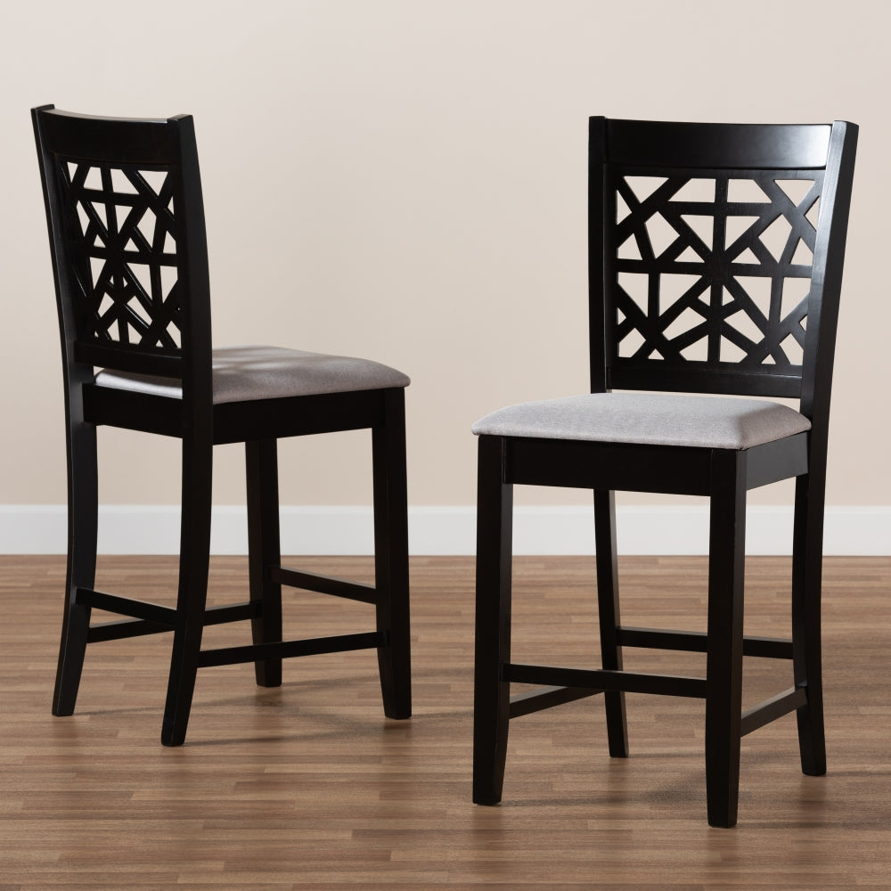 Devon Modern and Contemporary Grey Fabric Upholstered and Espresso Brown Finished Wood 2-Piece Counter Height Pub Chair Set