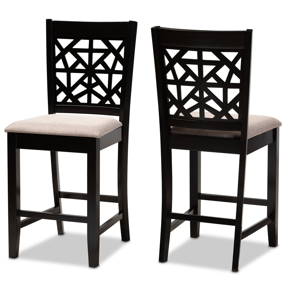 Devon Modern and Contemporary Sand Fabric Upholstered and Espresso Brown Finished Wood 2-Piece Counter Height Pub Chair Set
