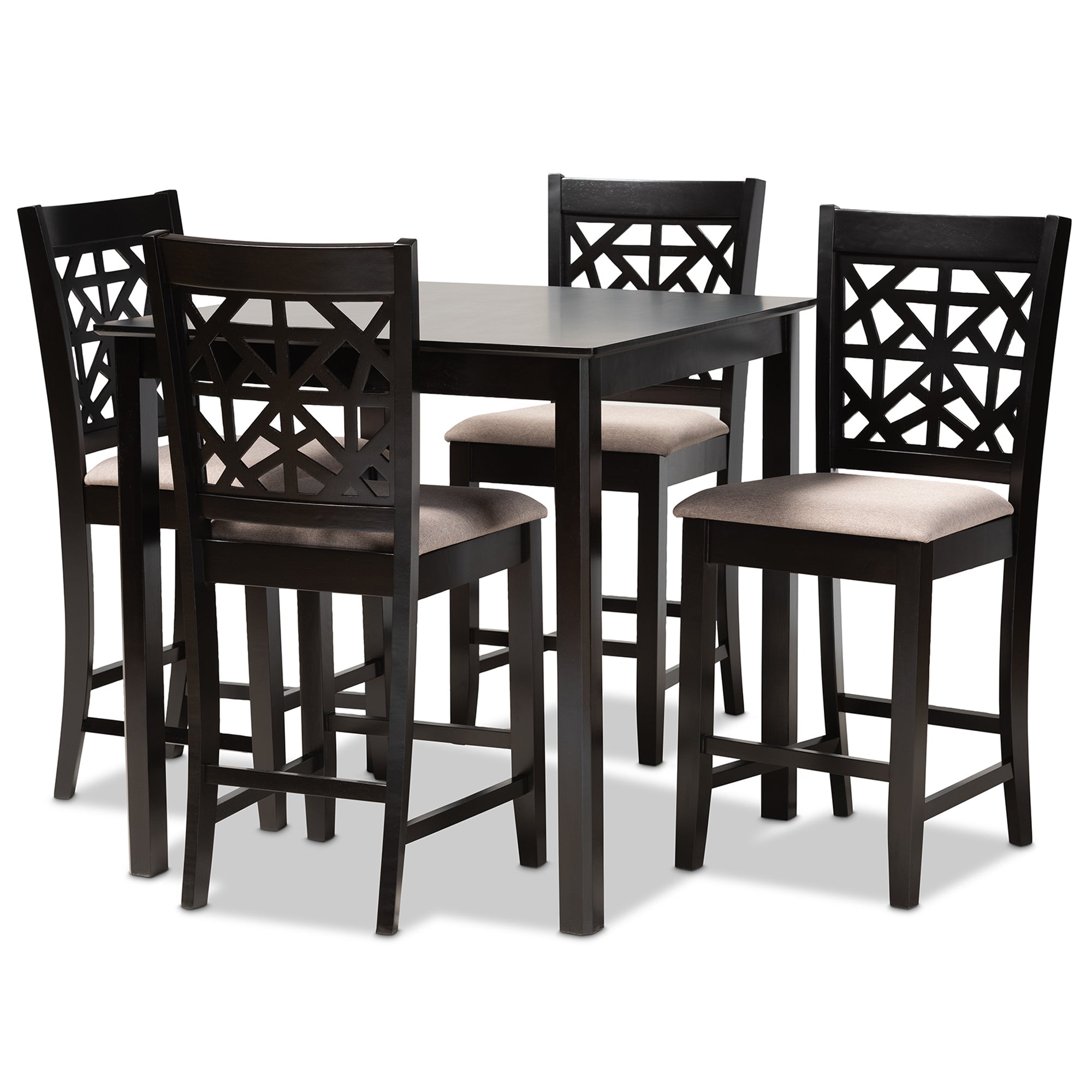 Devon Modern and Contemporary Sand Fabric Upholstered and Espresso Brown Finished Wood 5-Piece Pub Dining Set