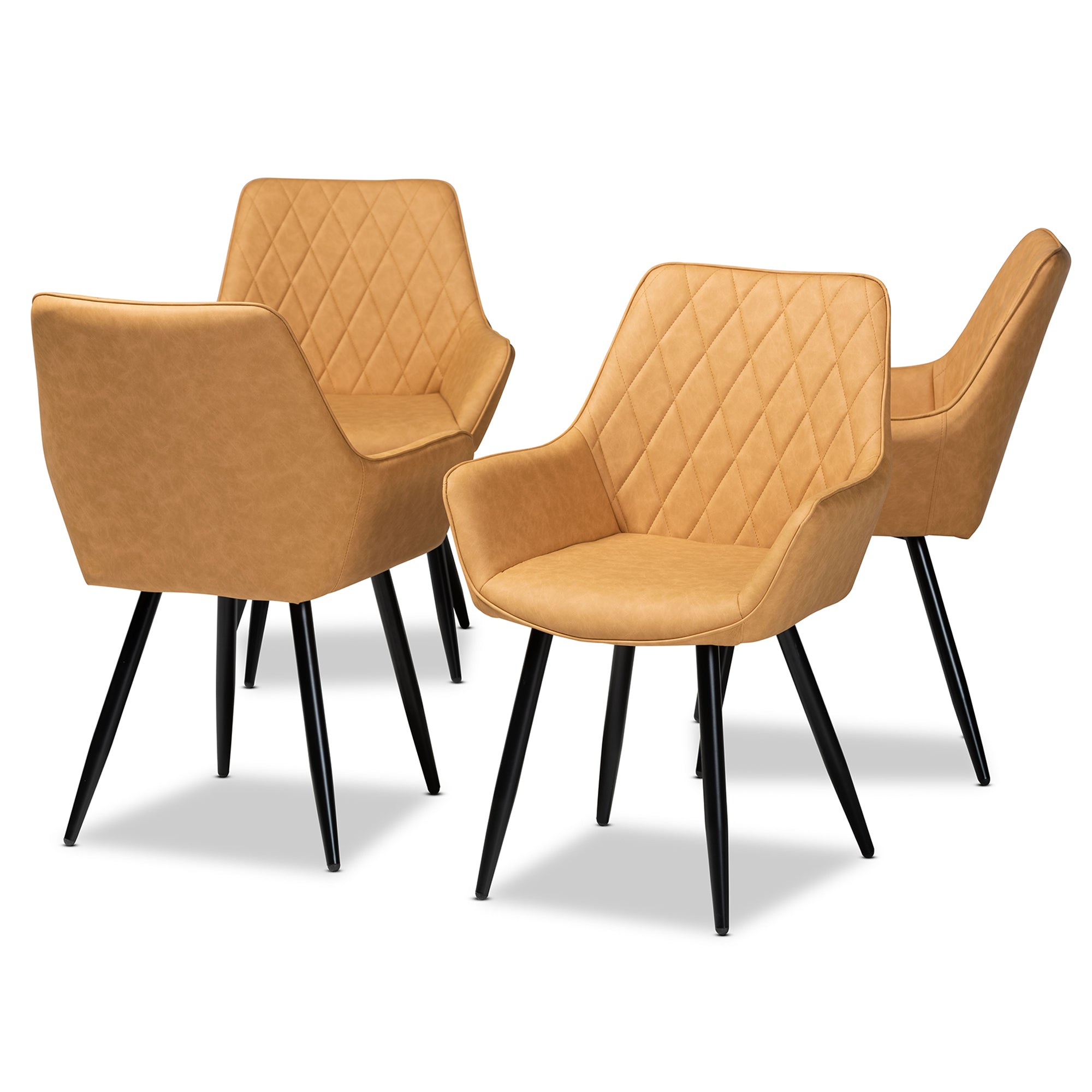Astrid Mid-Century Contemporary Tan Faux Leather Upholstered and Black Metal 4-Piece Dining Chair Set