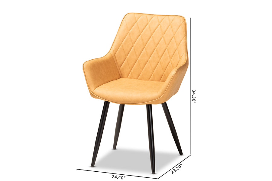Astrid Mid-Century Contemporary Tan Faux Leather Upholstered and Black Metal 4-Piece Dining Chair Set