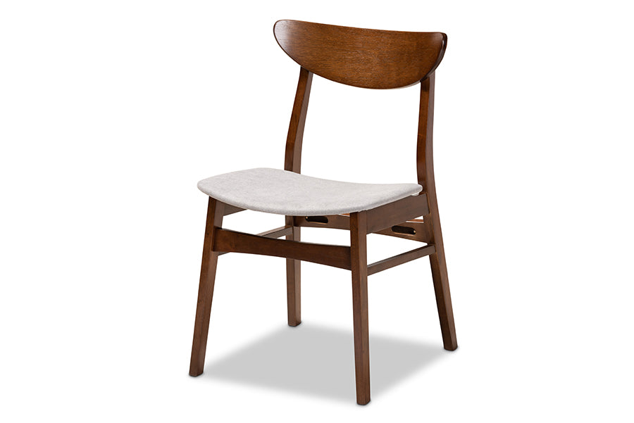 Parlin Mid-Century Modern Transitional Light Grey Fabric Upholstered and Walnut Brown Finished Wood 4-Piece Dining Chair Set
