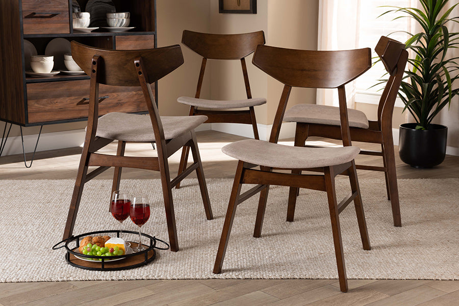 Danica Mid-Century Modern Transitional Light Beige Fabric Upholstered and Walnut Brown Finished Wood 4-Piece Dining Chair Set