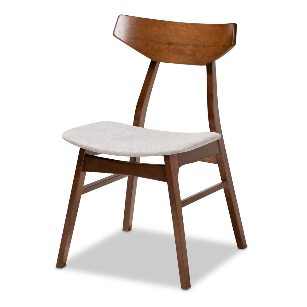 Lois Mid-Century Modern Transitional Light Grey Fabric Upholstered and Walnut Brown Finished Wood 5-Piece Dining Set