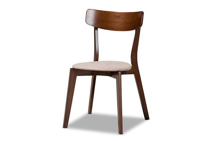 Iora Mid-Century Modern Transitional Light Beige Fabric Upholstered and Walnut Brown Finished Wood 4-Piece Dining Chair Set