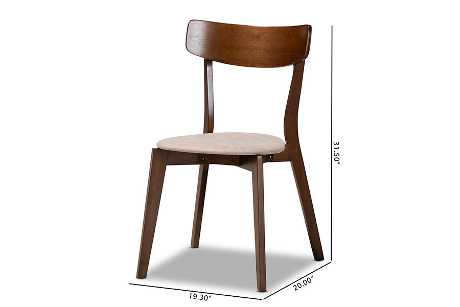 Iora Mid-Century Modern Transitional Light Beige Fabric Upholstered and Walnut Brown Finished Wood 4-Piece Dining Chair Set