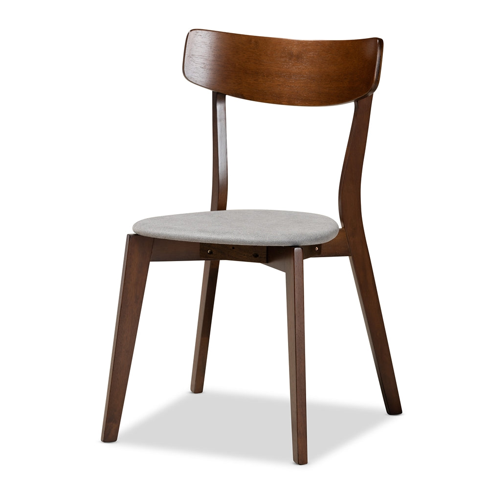 Rika Mid-Century Modern Transitional Light Grey Fabric Upholstered and Walnut Brown Finished Wood 5-Piece Dining Set