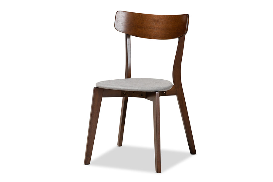 Iora Mid-Century Modern Transitional Light Grey Fabric Upholstered and Walnut Brown Finished Wood 4-Piece Dining Chair Set