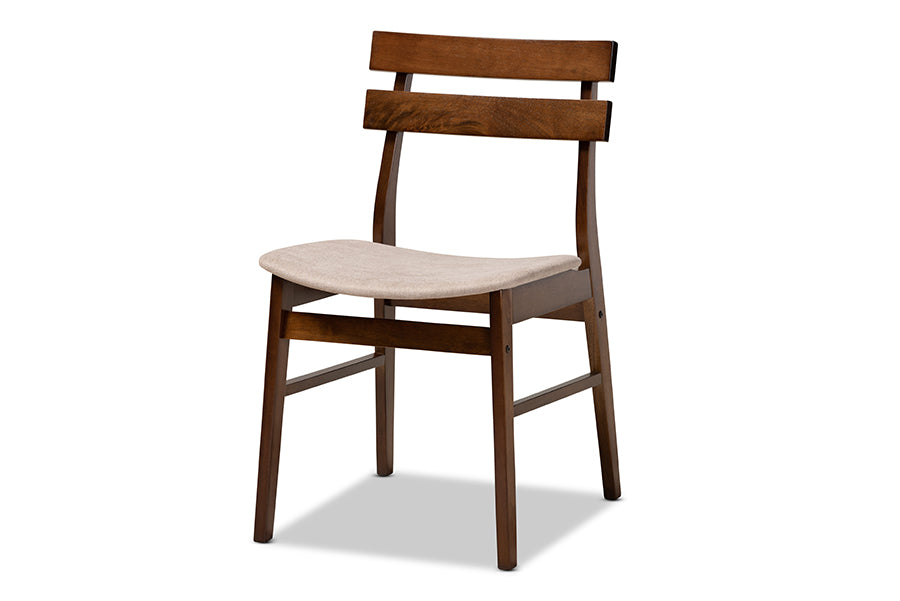 Devlin Mid-Century Modern Transitional Light Beige Fabric Upholstered and Walnut Brown Finished Wood 4-Piece Dining Chair Set