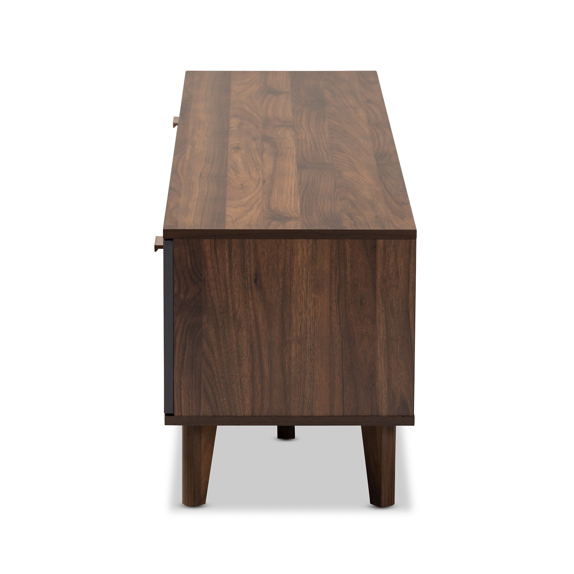 Moina Mid-Century Modern Two-Tone Walnut Brown and Grey Finished Wood TV Stand
