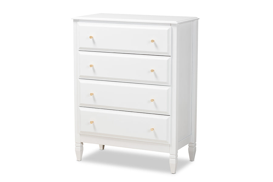 Naomi Classic and Transitional White Finished Wood 4-Drawer Bedroom Chest
