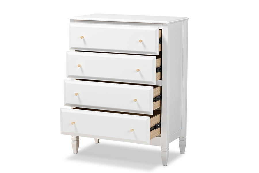 Naomi Classic and Transitional White Finished Wood 4-Drawer Bedroom Chest