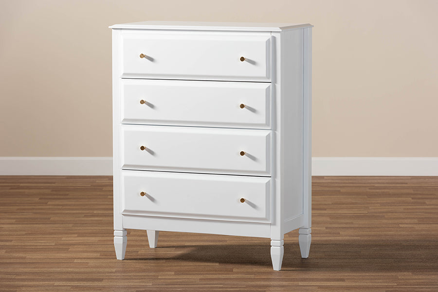 Naomi Classic and Transitional White Finished Wood 4-Drawer Bedroom Chest