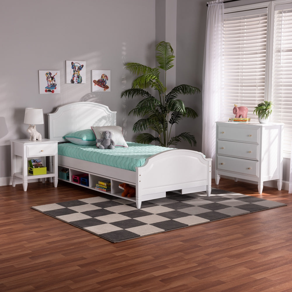 Aroura Twin White Rubberwood 3-Piece Bedroom Set – Classic Storage Bed with Chest & Nightstand