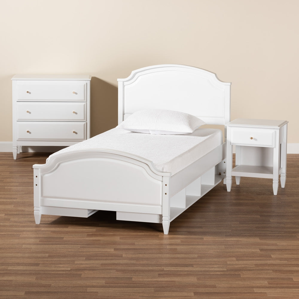 Aroura Twin White Rubberwood 3-Piece Bedroom Set – Classic Storage Bed with Chest & Nightstand