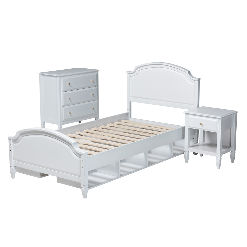 Aroura Twin White Rubberwood 3-Piece Bedroom Set – Classic Storage Bed with Chest & Nightstand
