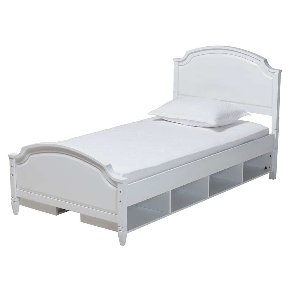 Aroura Twin White Rubberwood 3-Piece Bedroom Set – Classic Storage Bed with Chest & Nightstand