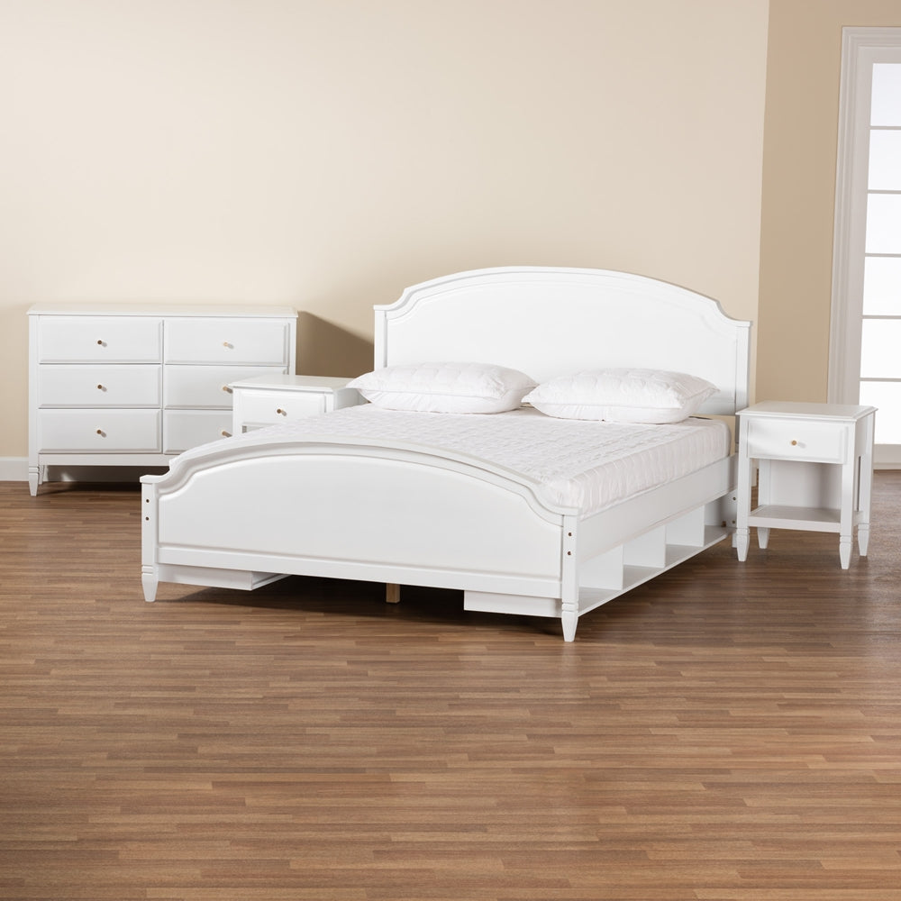 Santori Queen White Finished Wood Platform Bedroom Set – Transitional 4-Piece with Built-in Storage