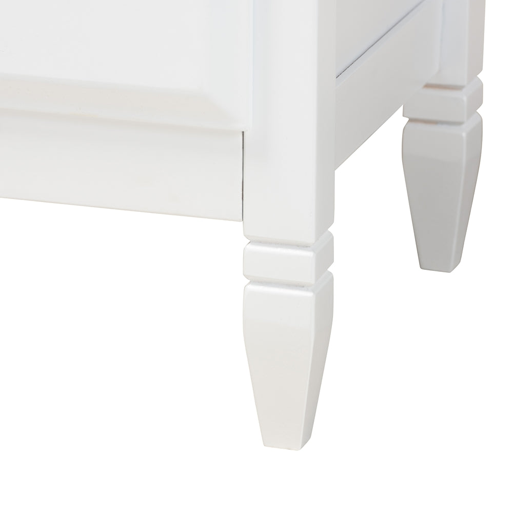 Crispis Full Size Rubberwood Platform Bed Set – Classic White 4-Piece with Storage Shelves