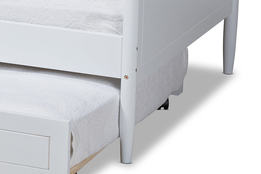 Alya Classic White Finished Wood Twin Size Daybed With Roll-Out Trundle Bed