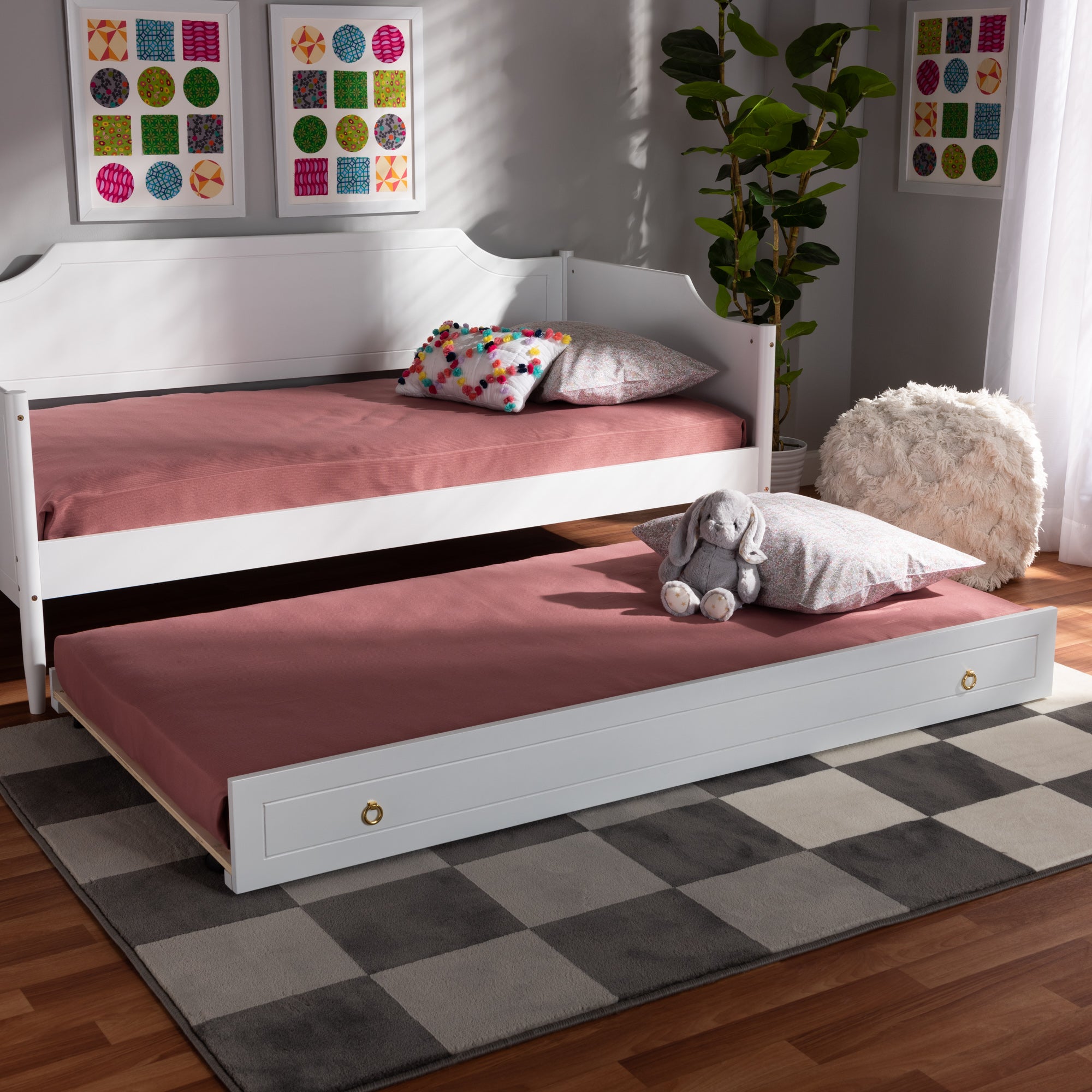 Alya Classic Traditional Farmhouse White Finished Wood Twin Size Trundle