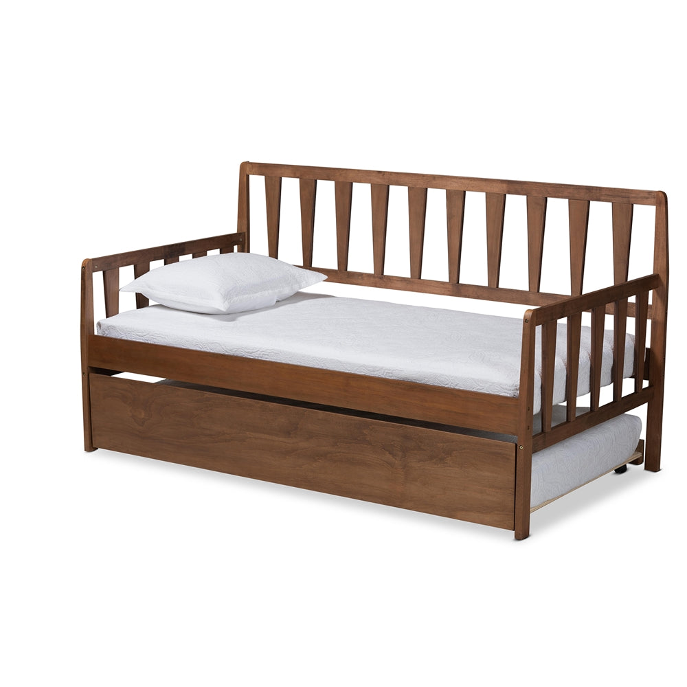 Midori Daybed Transitional Walnut Wood Twin with Roll-Out Trundle