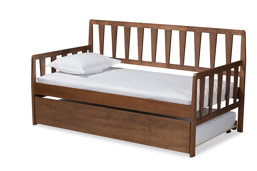 Midori Daybed Transitional Walnut Wood Twin with Roll-Out Trundle