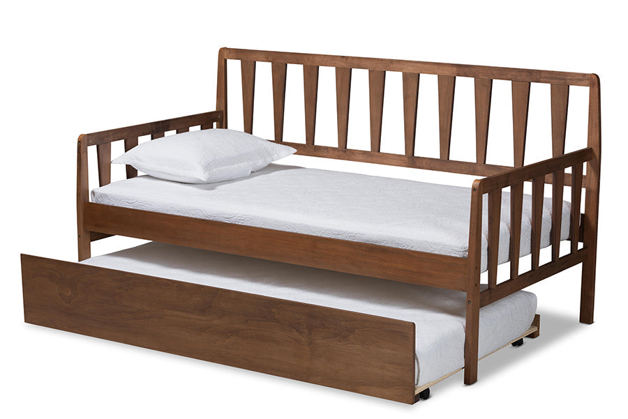 Midori Daybed Transitional Walnut Wood Twin with Roll-Out Trundle