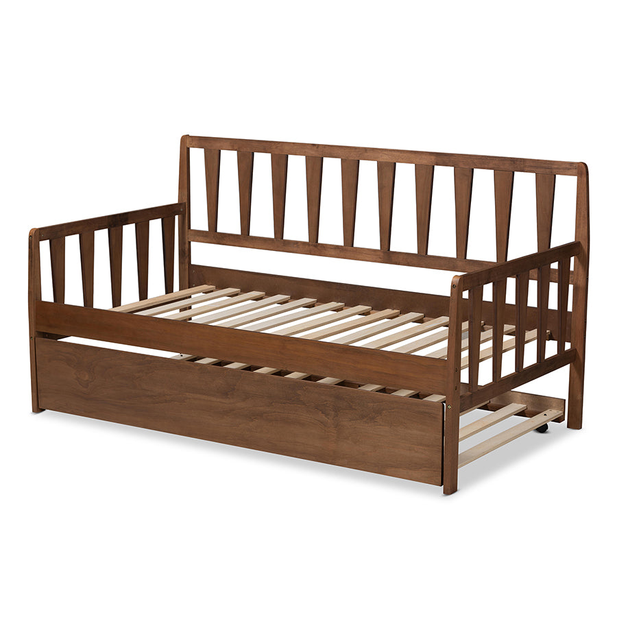 Midori Daybed Transitional Walnut Wood Twin with Roll-Out Trundle