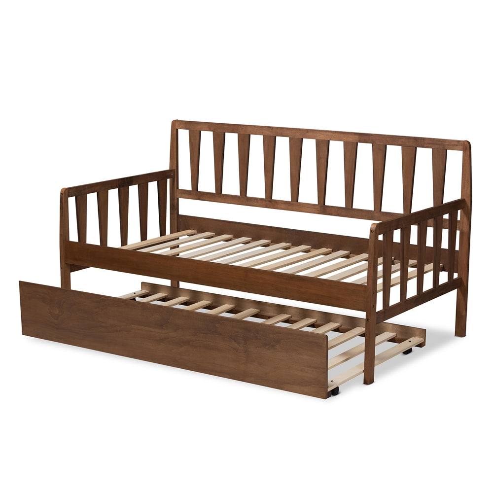 Midori Daybed Transitional Walnut Wood Twin with Roll-Out Trundle