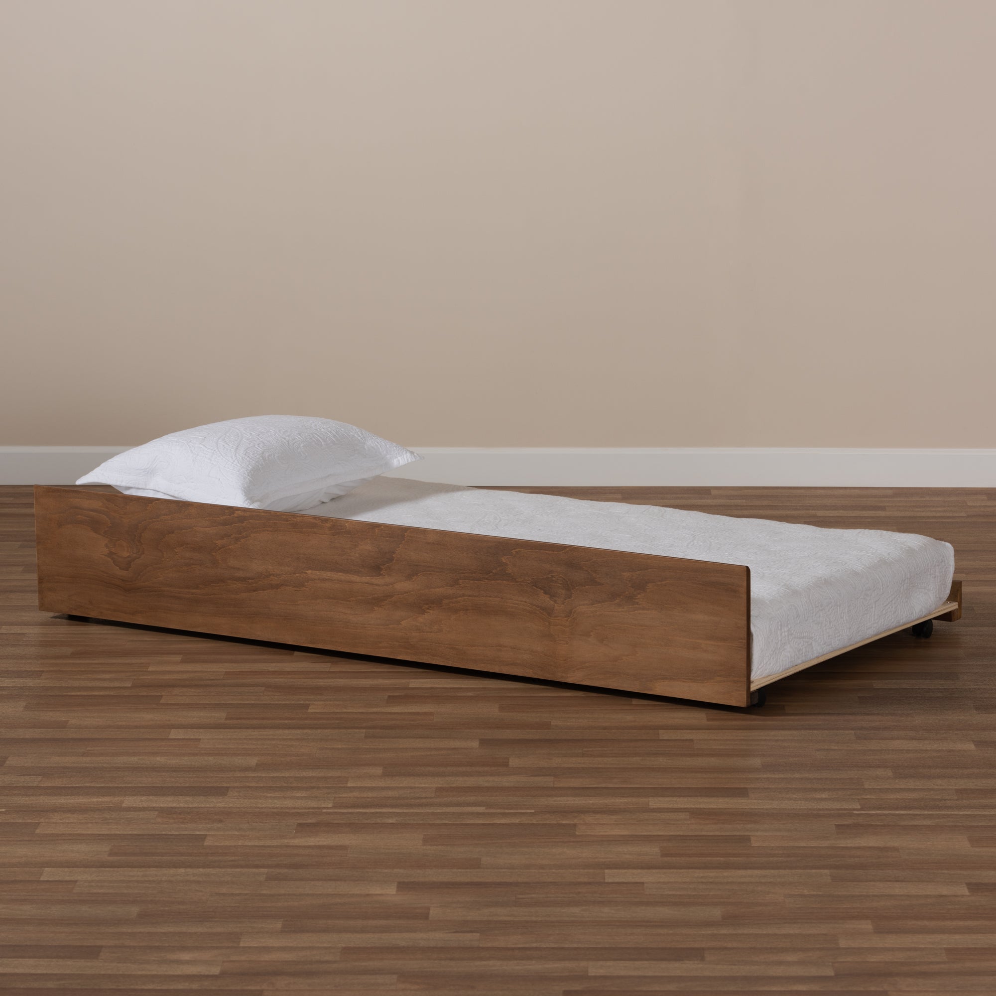 Midori Modern and Contemporary Transitional Walnut Brown Finished Wood Twin Size Trundle Bed