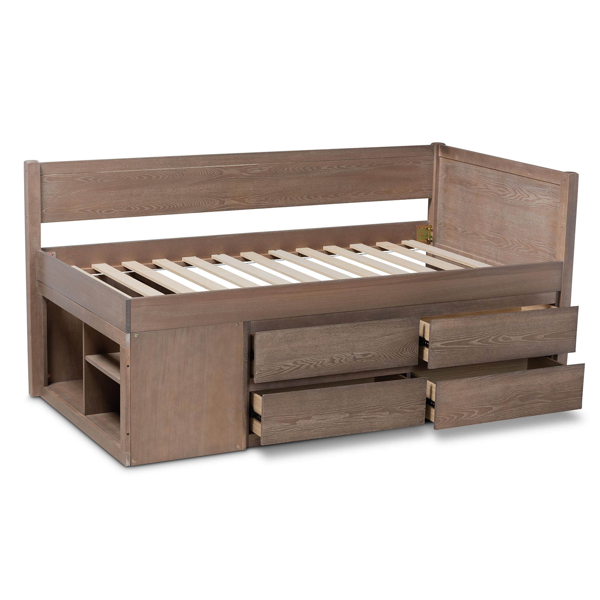 Levon Antique Oak Finished Wood 4-Drawer Twin Size Storage Bed