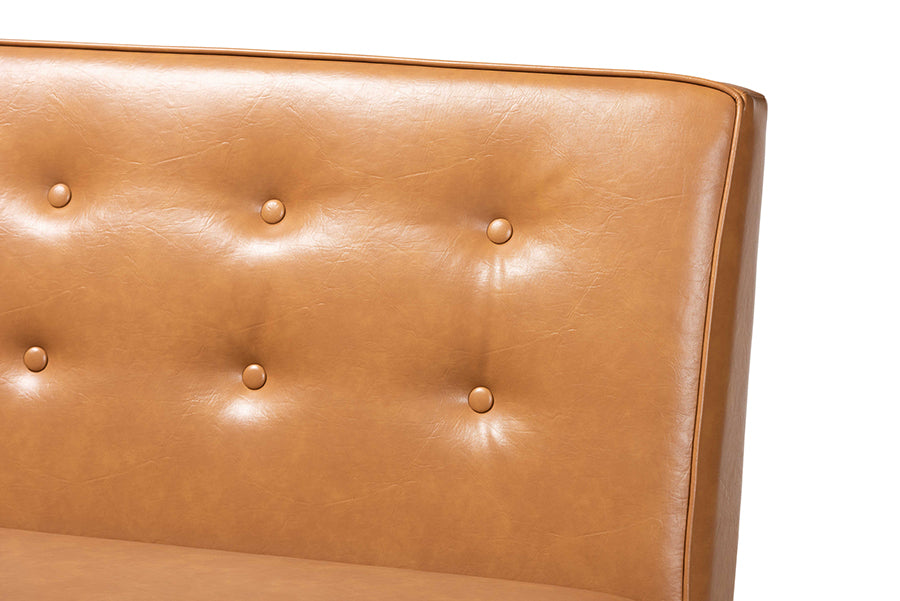 Arvid Mid-Century Modern Tan Faux Leather Upholstered and Walnut Brown Finished 2-Piece Wood Dining Nook Banquette Set